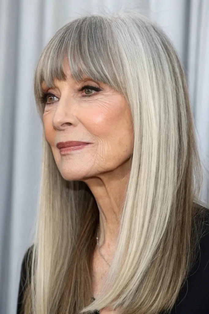 19 Hairstyles with Bangs for Older Women with Long Hair 3 OW2