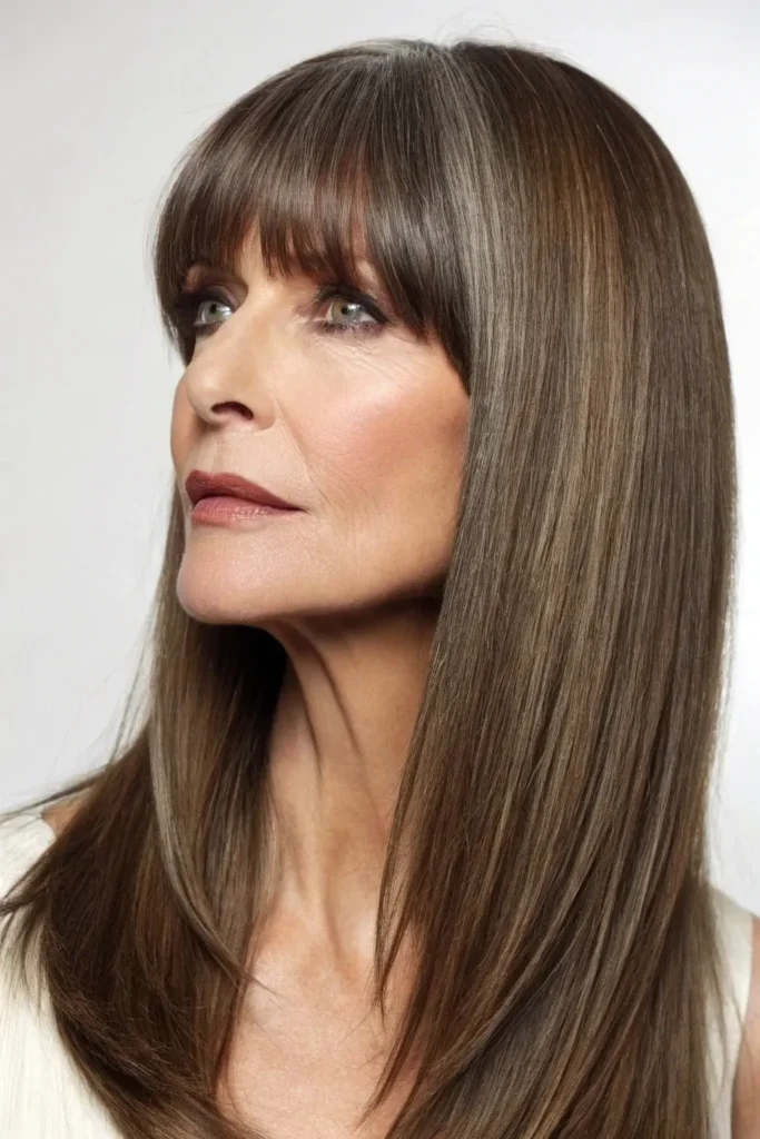 19 Hairstyles with Bangs for Older Women with Long Hair 8 OW7