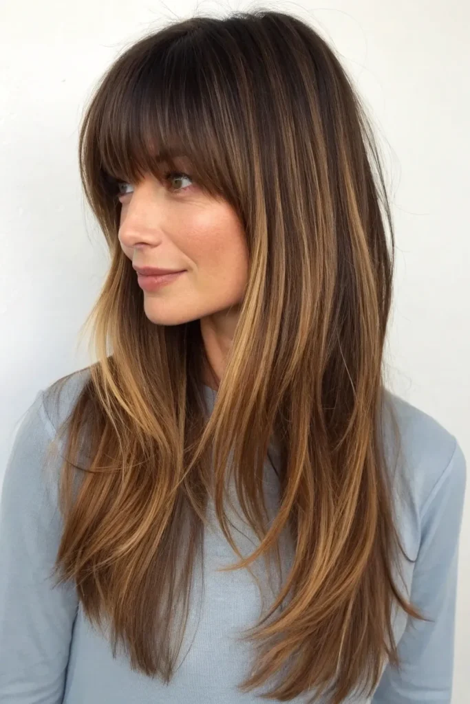 16 Butterfly Haircuts with Bangs for Long Hair and Round Faces 6 CB5