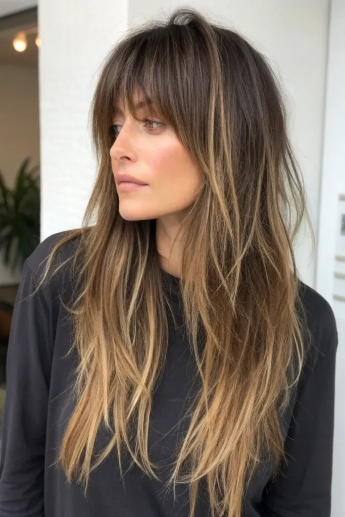 16 Butterfly Haircuts with Bangs for Long Hair and Round Faces 7 CB6